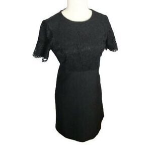 Maggy London 6 Black Dress Lace A-Line Y2K Does 50s Evening Rockabilly Short Sle